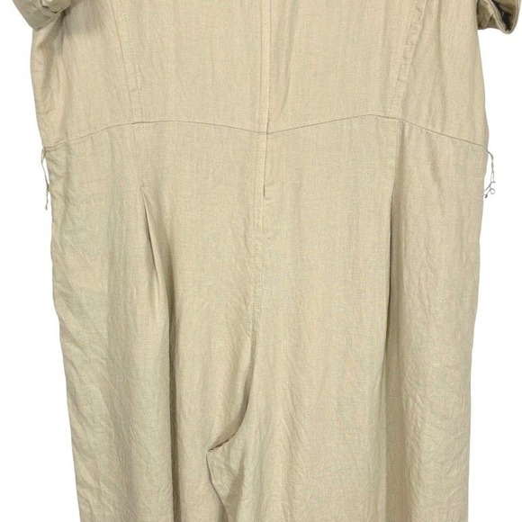 Everlane Womens Size 6 Flax Linen Blend Short Sleeve Jumpsuit Cropped Khaki‎ - Picture 10 of 14
